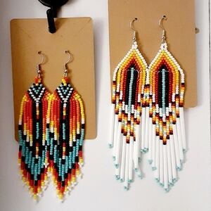 2 Pair Colorful Beaded Dangle Earrings